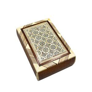 Intricate Vtg Egyptian Mother of Pearl Marquetry Inlay Wood Trinket Jewelry Box
